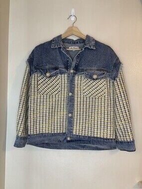 Ma Cherie Women’s Yellow and Blue Patchwork Denim Jacket Size Small